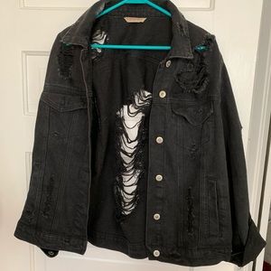 Distressed black denim jacket